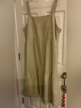 Eileen Fisher Light Beige Tiered Linen Sundress, 2X.